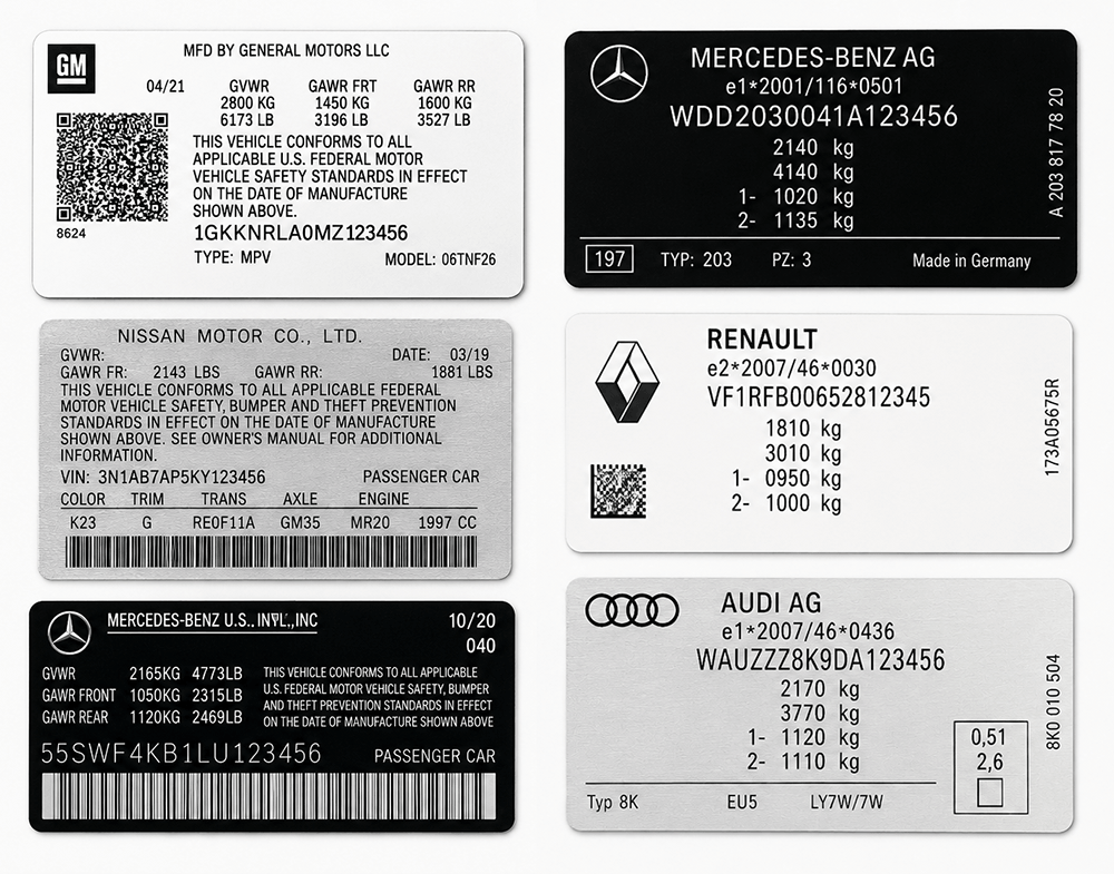 Replacement Door Pillar VIN Label For All Vehicles Brands