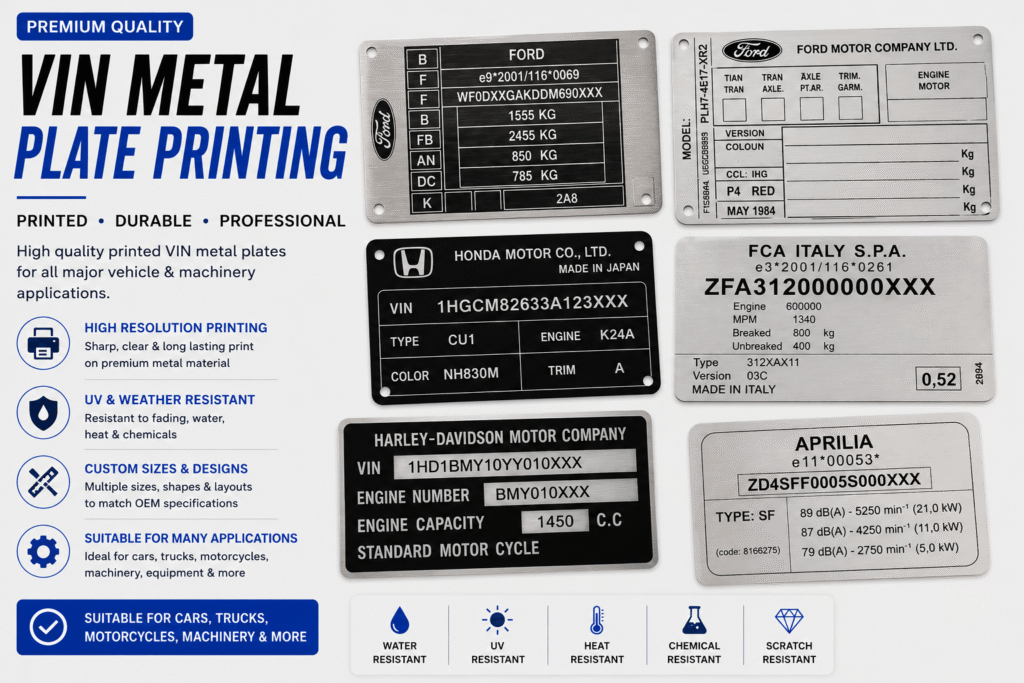 Printed VIN Metal Plate Replacement For All Vehicles Brands